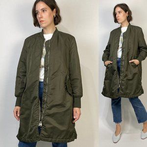 Forever 21 Long Army Green Bomber Jacket